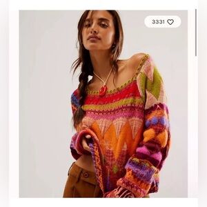Free People Lydia Monochrome Pullover Colorful Sweater XL